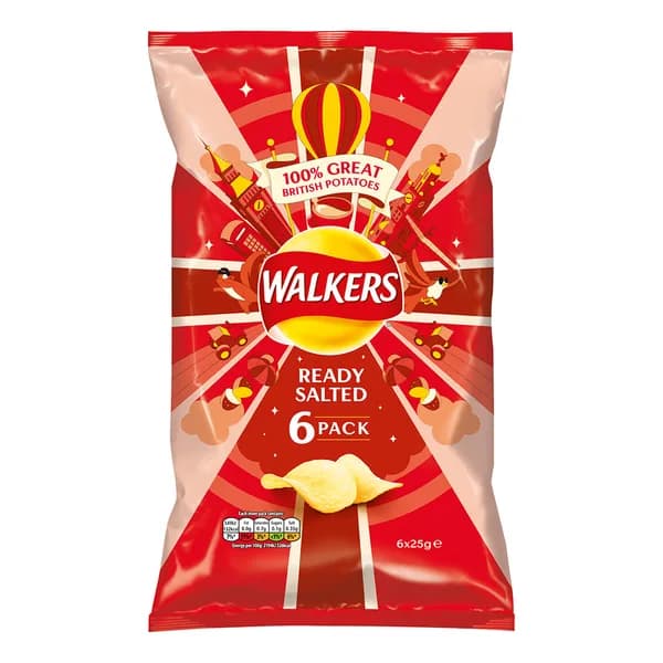 Walkers Ready Salted Crisps 6x25g